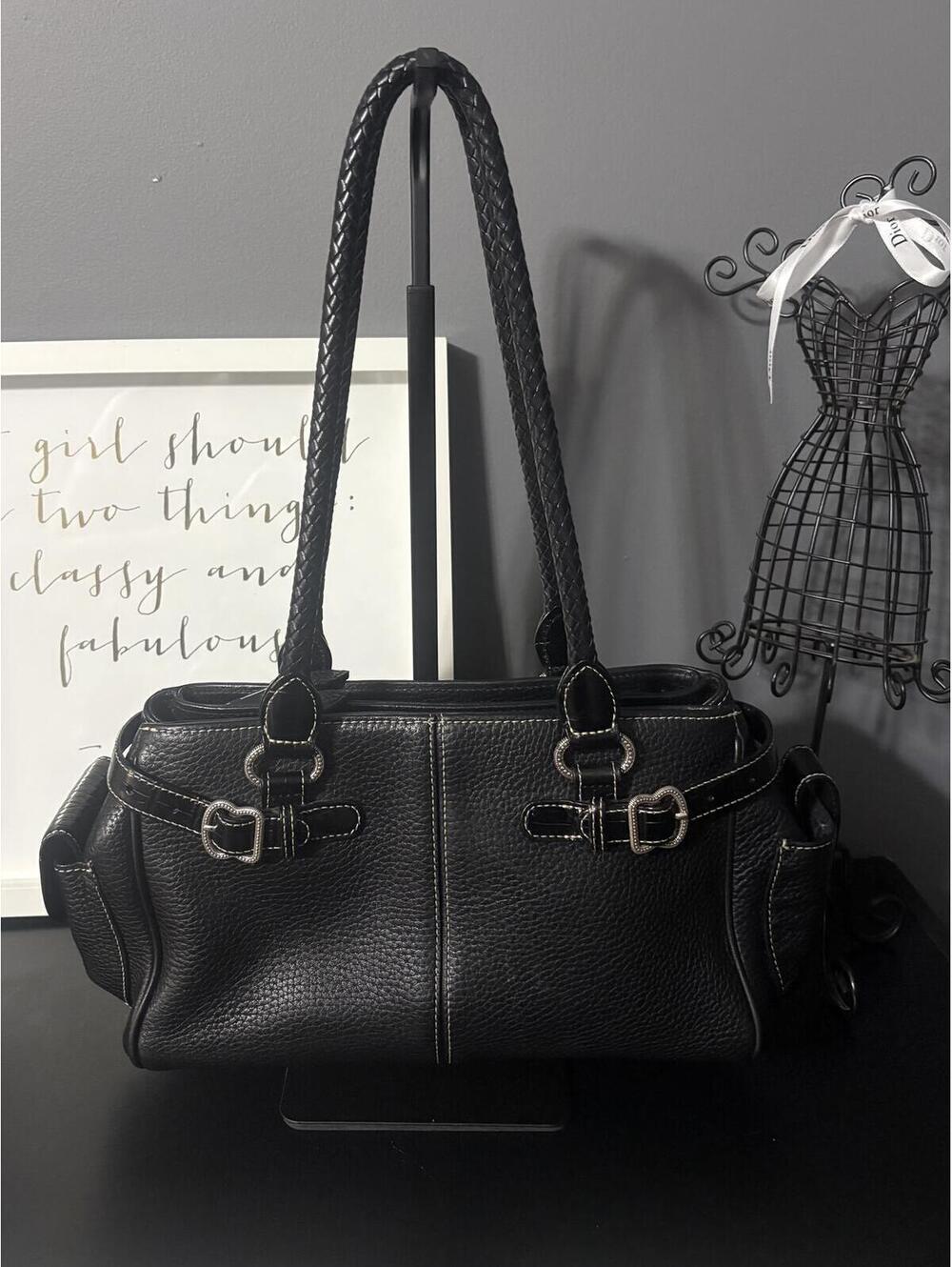 Brighton Black Pebbled Leather Satchel Bag Braided Straps C73135 - Picture 1 of 8
